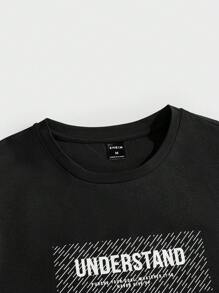 Manfinity VCAY 男士字母印花休闲圆领短袖上衣和长裤套装 - 藍色 - 查看 3