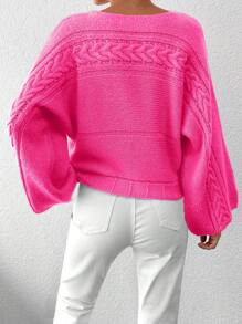 EURMUSE Women Simple Solid Color Long Sleeve Casual Sweater - Pink - View 2