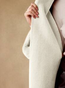 MOTF PREMIUM WOOL CONTRAST FUZZY CUFF OVERCOAT - White - View 8