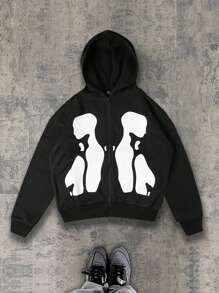 Manfinity EMRG Men's Front Zipper Long Sleeve Simple Casual Hoodie - Black - View 1