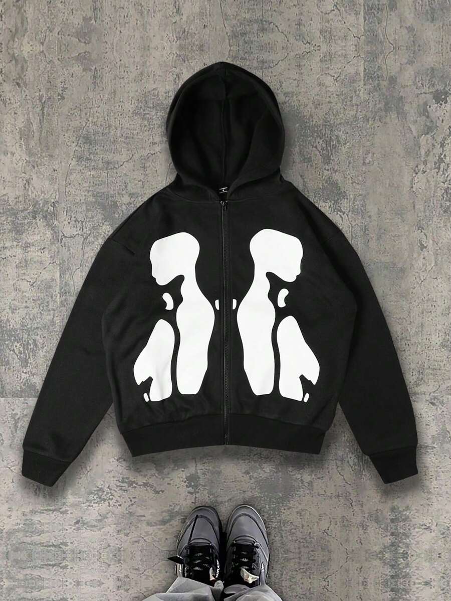 Manfinity EMRG Men's Front Zipper Long Sleeve Simple Casual Hoodie - Black - View 1