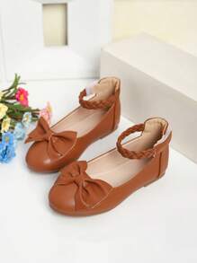 Girl's Beautiful Bow Decor Shoes, Suitable For Daily Wear, Autumn/Winter - Brown - View 1
