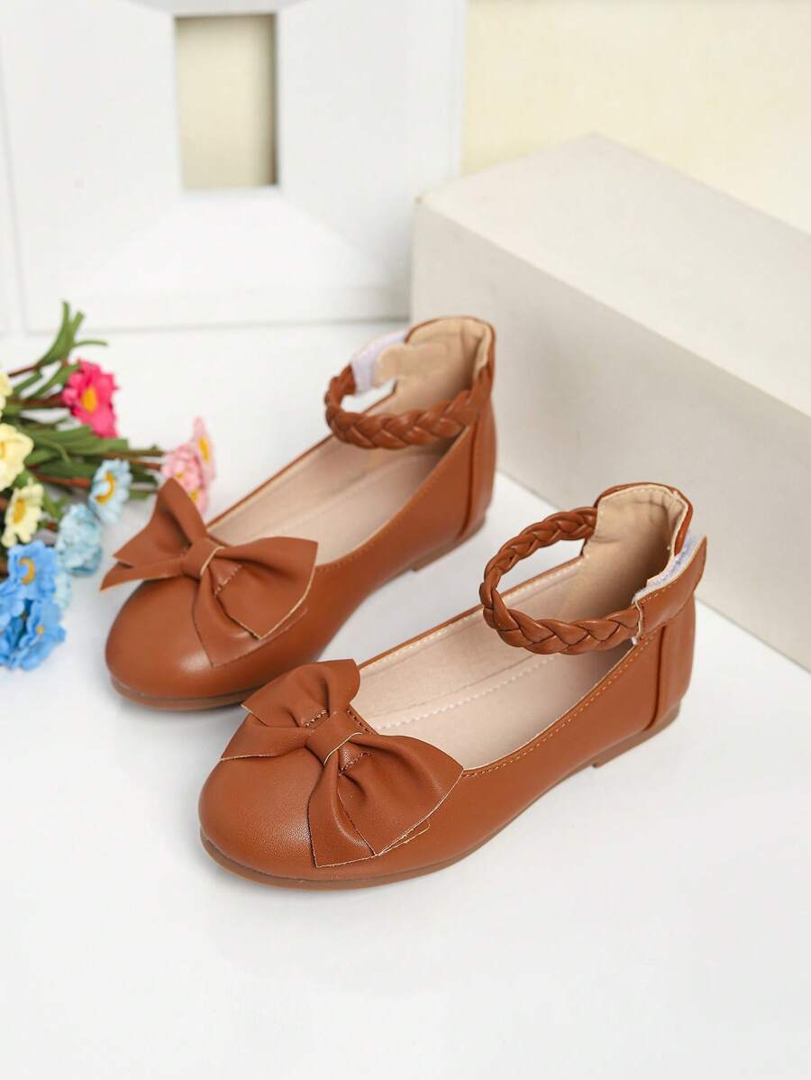Girl's Beautiful Bow Decor Shoes, Suitable For Daily Wear, Autumn/Winter - Brown - View 1