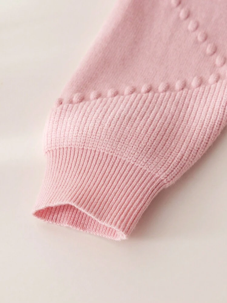 Souflis Souflis Young Girl's Pink Bow Sweater Dress, Ruffled Round Neck Long Sleeve Knitted Dress - Pink - View 7