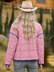 LanaWest Women's Pink Ditsy Floral Padded Padded Coat Clothes Winter - Pink - View 2