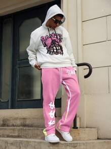 Manfinity Streetrush Completo uomo con felpa con cappuccio e grafica a cartone animato, stile hip hop