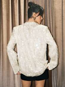 Easelle Women Sequin Embellished Flat Collar Blazer Party