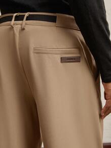 AKNOTIC Business Casual Men's Khaki Woven Relaxed Fit Mid-Rise Straight Leg Casual Pants With Metal Buckle Belt, Plain Work Long Baggy Slacks Pants, For Husband, Boyfriend Gifts