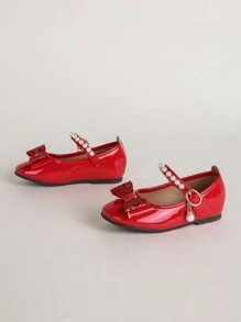 1 Pair Girls' Red Soft Bottom Mary Jane Princess Loafer Shoes, Suitable For Spring And Autumn