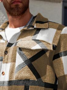 Manfinity Homme 大码男式前扣长袖口袋格子休闲夹克 - 彩色 - 查看 6