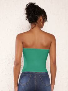 SHEIN BASICS Women Solid Color Fitted Casual Tube Top - Green - View 2