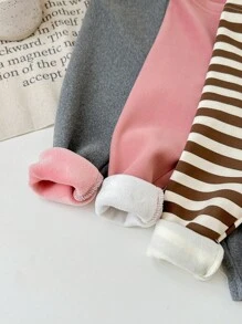 3 Piece Set Girls Knit Solid Stripe Form-Fitting Casual Leggings - Multicolor - View 3