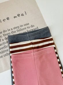 3 Piece Set Girls Knit Solid Stripe Form-Fitting Casual Leggings - Multicolor - View 5