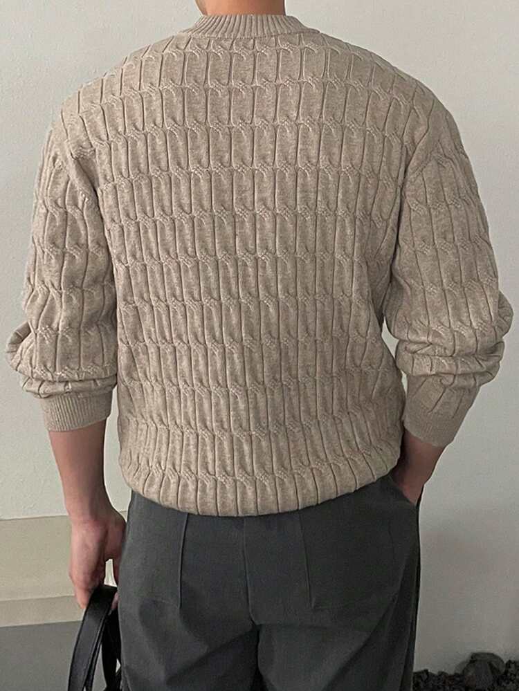 Men's Solid Color Long Sleeve Zip Up Half-Placket Casual Sweater, Autumn/Winter Quarter Zip Men