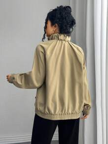 Chiquease 法式休闲军绿色女式风衣夹克，秋季 - 軍綠色 - 查看 2