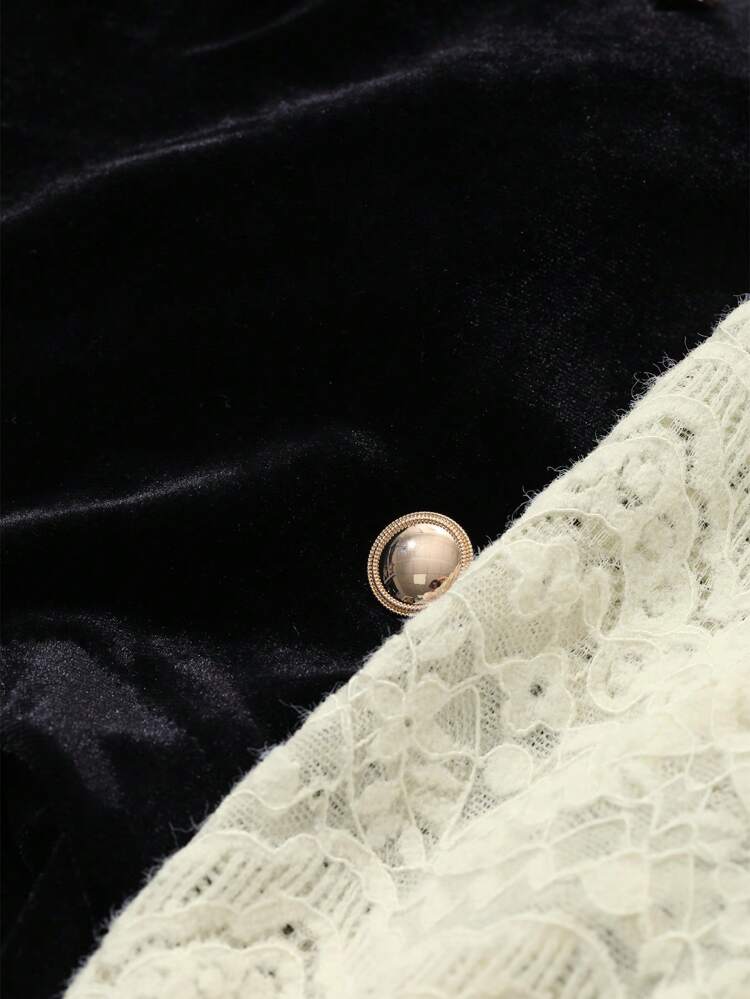 2pcs Women Velvet 2 In 1 Set: Round Neck Blouse And Skirt