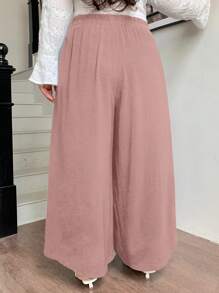 Dazy Plus 大码休闲纯色阔腿裤，四季皆宜 - 粉色 - 查看 2