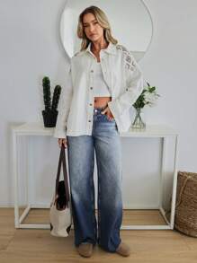 RueChic Women's Front Button Pocket Simple Denim Jeans, Casual Everyday Wear - Medium Wash - View 5