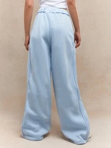 MISSGUIDED Pleat Stitch Wide Leg Jogger With Drawstrings - Blue - View 2