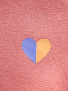 SHEIN Tween Girl Casual Heart Print Loose Fit Thermal Lined Long Sleeve Sweatshirt, Orange, Autumn/Winter - Pink - View 3