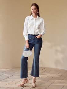 MOTF PREMIUM SEQUIN FLORAL BUTTON UP BLOUSE - White - View 5