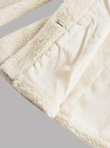 SHEIN MOD 高领前系带长袖腰部收紧泰迪夹克（米色）、泰迪外套、羊毛夹克、冬季女外套、冬装 - 杏色 - 查看 5