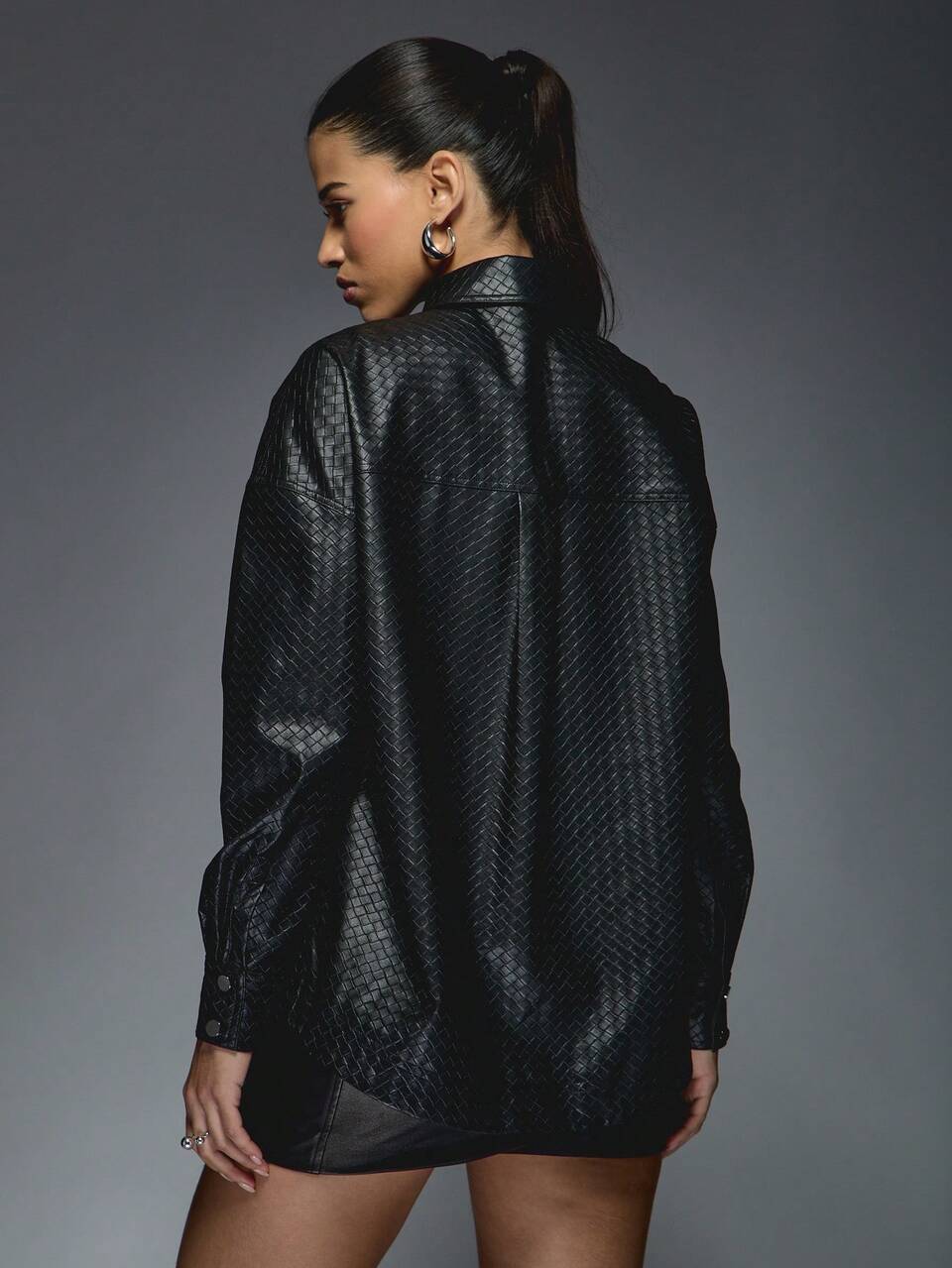 MISSGUIDED Quilted Faux Leather Button Down Blouse With Collar