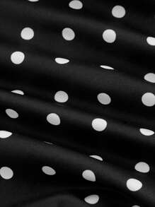 SHEIN MOD Vestido con cuello drapeado y estampado de lunares para mujeres, ropa de otoño, vestido de mujer para Año Nuevo, vestido de baile de máscaras, vestido de mujer, vestidos elegantes de mujer - Negro - Ver 3