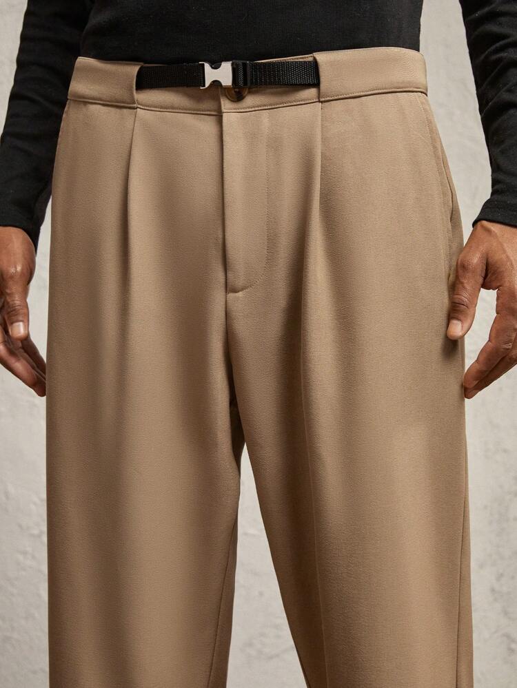 Pantalon casual avec ceinture à boucle métallique, coupe droite et taille moyenne, style décontracté, en tissu kaki. Pantalon long et ample pour le travail. Idéal pour offrir à un mari ou un petit ami.