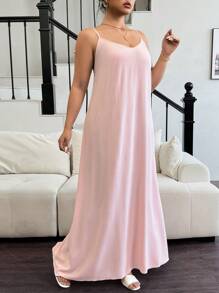 Elenzga Women's Elegant Solid Color Sleeveless A-Line Dress Maxi Women Outfit - Pink - View 6