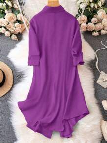 SHEIN LUNE Vestido casual de mujer con cierre de botones delanteros sencillo y liso, para uso diario