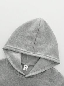 SHEIN 年轻女孩时尚可爱耳机印花灰色连帽衫和运动裤套装，适合秋冬季休闲外出或聚会 - 灰色 - 查看 4