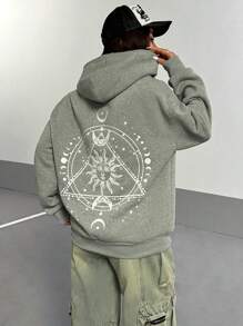 SHEIN Unity Women's Long Sleeve Print Minimalist Hooded Sweatshirt, Casual Everyday Wear Pullover Fall Outfit - Grey - View 2