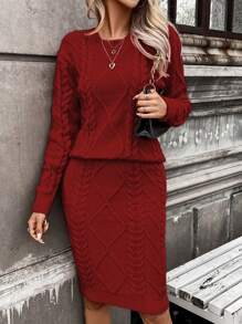 SHEIN LUNE 2pcs/Set Red Twist Tank Top And Skirt - Burgundy - View 6