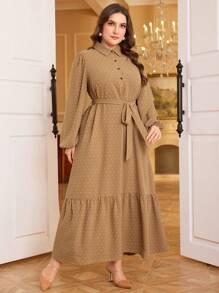 Mulvari Plus Size Women Lantern Sleeve Casual Half-Placket Long Shirt Dress For Autumn Maxi Women Outfit