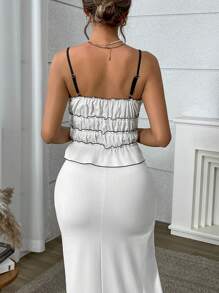 INAWLY 女士黑白撞色荷叶边松紧带装饰吊带背心 - 黑與白 - 查看 2