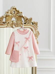 Vestido de felpa y cómoda Top de manga larga de punto para bebés niñas, otoño/invierno - Multicolor - Ver 1