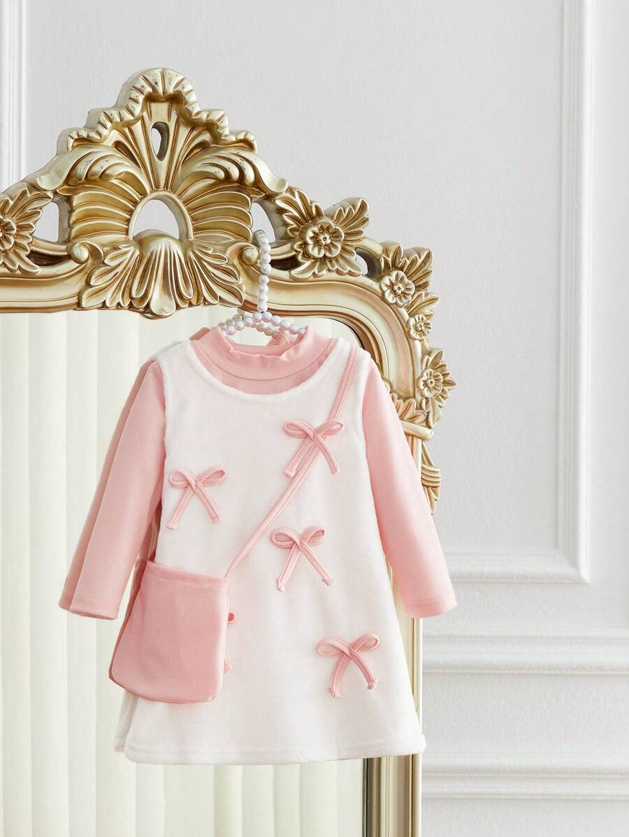 Vestido de felpa y cómoda Top de manga larga de punto para bebés niñas, otoño/invierno - Multicolor - Ver 1