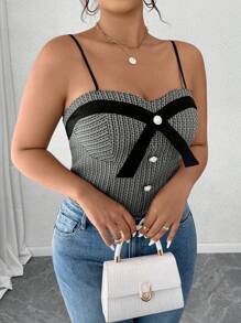 Calvaya Plus Size Patchwork Elegant Camisole Top For Outgoing & Party Graphic Tees Women Tops Bow - Multicolor - View 1