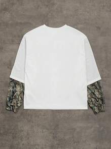 Men Crew Neck Camouflage, Cartoon Character & Letter Print Pullover Sweatshirt - Multicolor - View 2