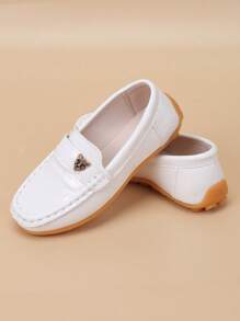 Mocasines planos cómodos con suela suave y hebilla en forma de cabeza de leopardo, estilo casual para niños - Blanco - Ver 5