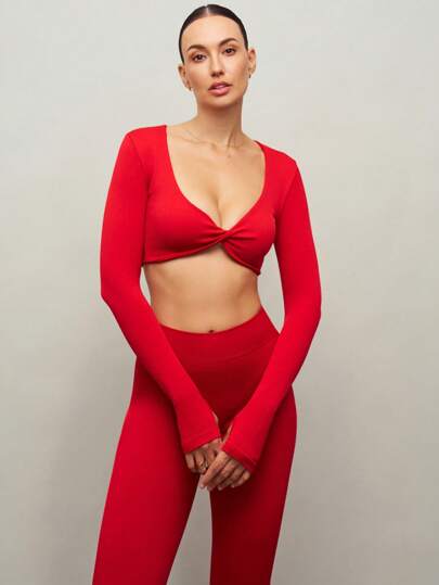 Activina 圣诞节女式纯色简约无缝长袖运动 T 恤，适合日常穿着、健身和芭蕾舞