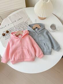 SHEIN LMoss Kids LMoss 2pcs/Set Baby Girl Cute Solid Color Hooded Sweatshirt Set,In Fall/Winter - Multicolor - View 3