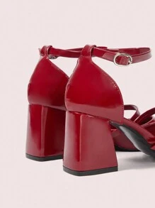 CUCCOO DOLLMOD Women's Mary Jane Pumps, Square Toe, Red, Buckle Strap, Chunky Heels Spring Shoes Spring Break Easter - Red - View 4