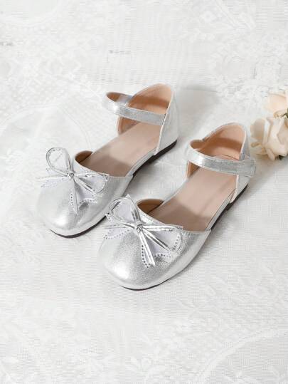 Girls' Double Layer Rhinestone Bow Decor Ankle Wrap Flat Sandals, Suitable For Spring/Summer Outdoor Occasions