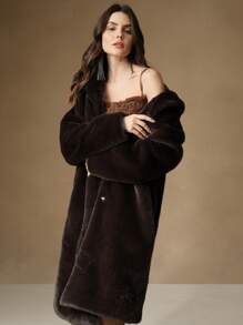 Anewsta New Autumn/Winter Fluffy Long Coat For Women, Minimalist Stylish Plush Outerwear