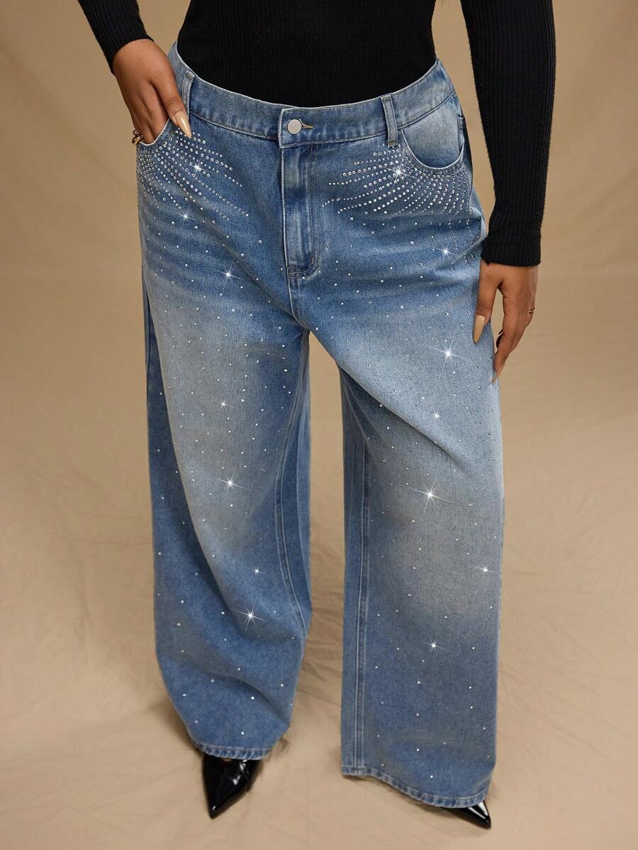 Forever 21 Plus Size Front Button Pocket Casual Denim Jeans - Baby Blue - View 1