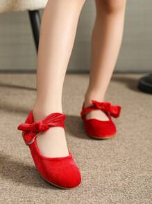 Girls Flat Red Children Shoes, Children Red Shoes, Girls Princess Doll Shoes - Red - View 4