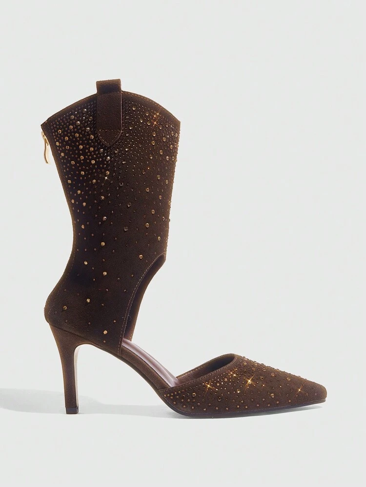 CUCCOO SZL Women's Rhinestone Pointed Toe Party Stiletto High Heel Sandals Spring Shoes Spring Break Easter Prom Heels