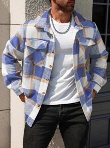 Manfinity Homme Plus Size Men's Colorful Plaid Casual Jacket, Autumn/Winter - Multicolor - View 1